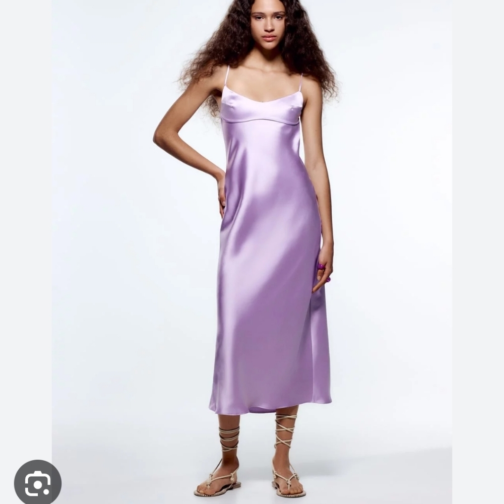 Zara purple lavender satin midi dress